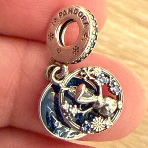 Pandora Silver Moon and Girl Dangle Charm with Black Enamel